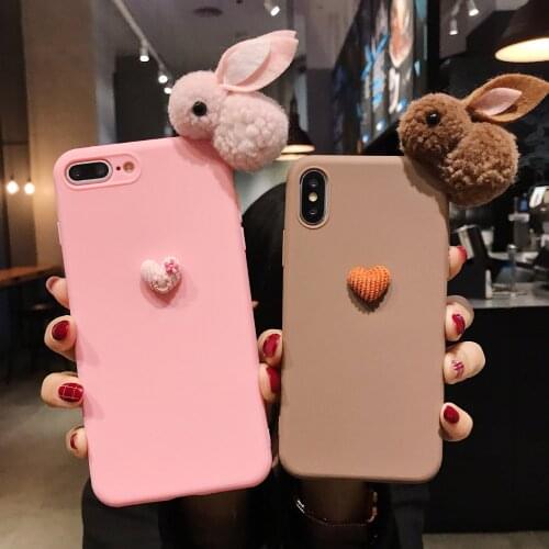 Cute Heart Rabbit Fur Case For Huawei P8 Lite 2017 P9 P10 Selfie P20 P30 P40 Pro P Smart Plus 2019 Cartoon Bunny TPU Soft Cover