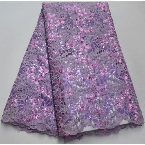 5yards/pc) High quality lilac purple African handcut organza lace fabric with sequins embroidery and beads for party dress OP20