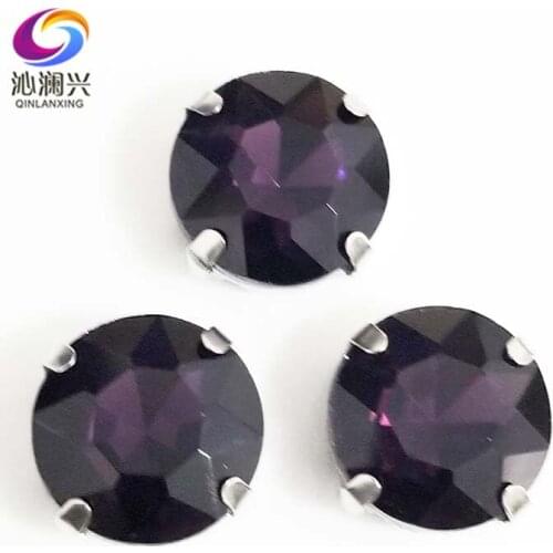 Free shipping Deep purple round shape good quality Glass Crystal sew on claw rhinestone,Diy Clothing accessories SWB19