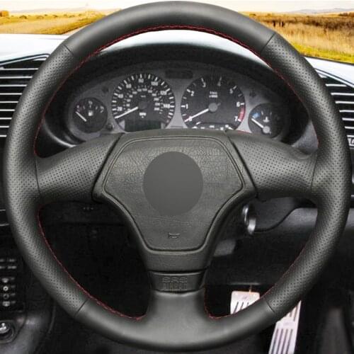 Black Artificial Leather Steering Wheel Cover DIY Hand-stitched Car Steering Wheel Covers for BMW E36 E46 E39