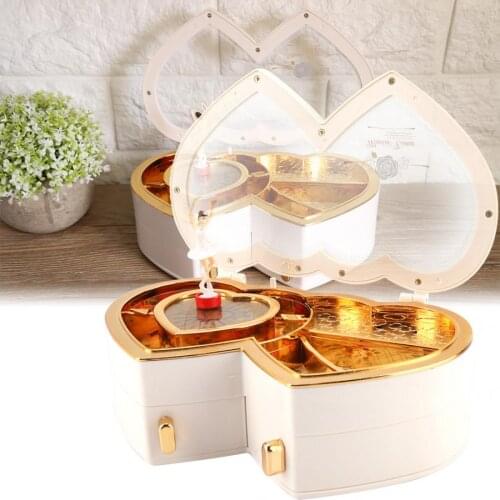 Wooden Music Box Double Heart Ballerina Musical Jewelry Box Storage Case for Little Girls snow globe