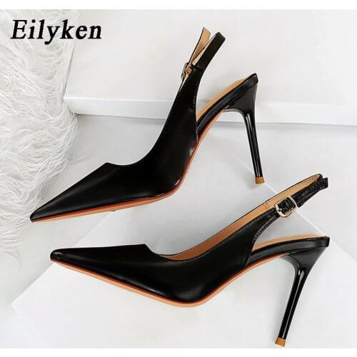 Eilyken 2021 New Spring Autumn Pointed Toe Women Pumps Buckle Strap Thin Heels Mule Womens Office Pumps Sandals Size 34-43