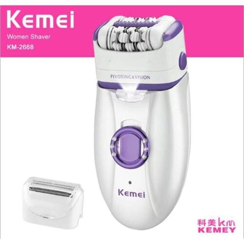 Kemei electric lady hair removal device KM-2668 shaving device 2 in 1 rechargeable lady body hair Epilator electric shaver