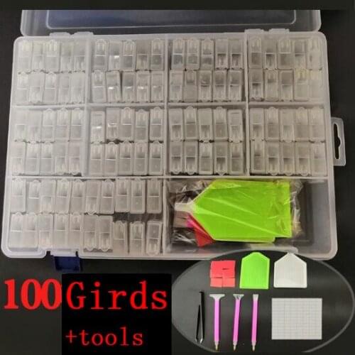 New42/84/100 grids storage box with tools diamond storage accessories display box cross stitch resin rhinestone Beads Container