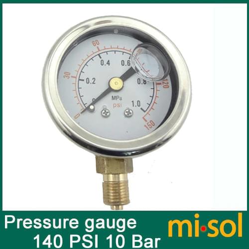Pressure gauge 140 PSI 10 Bar brass bar, Radial connection, BSP 1/8"