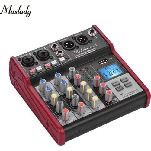 Muslady SL-4 Compact Size 4-Channel Mixing Console Mixer 2-band EQ Built-in 48V Phantom Power Supports BT Connection USB