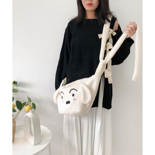 Soft Plush Cute Women Messenger Bag Vintage Ladies Shoulder Bags Large Capacity Students Girls Furry Tote Purse Handbags