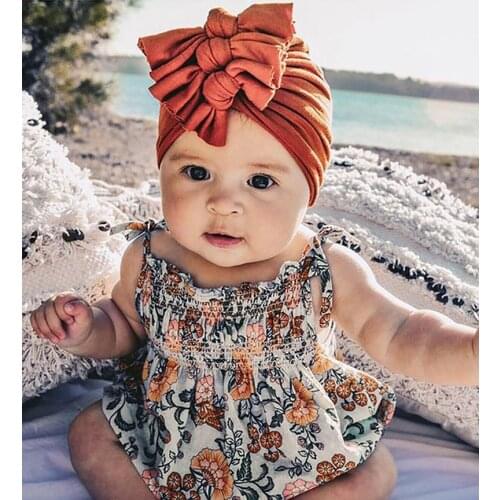 Trend Children Cotton Bow Hat Centipede Kont Hats for Baby Girl Chapeau Solid Bowknot Headwrap Bebes Beanie Caps Indian Warm Hat