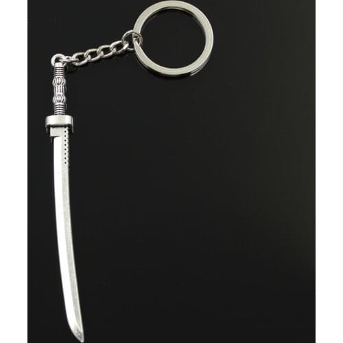 Fashion 30mm Key Ring Metal Key Chain Keychain Jewelry Antique Bronze Silver Color Plated Samurai Sword 107x10mm Pendant
