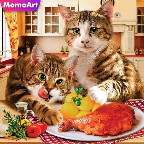 MomoArt 5D Diamond Painting Cat Crafts Diamond Embroidery Animal Cross Stitch Kits Mosaic Picture Of Rhinestones Handmade Hobby