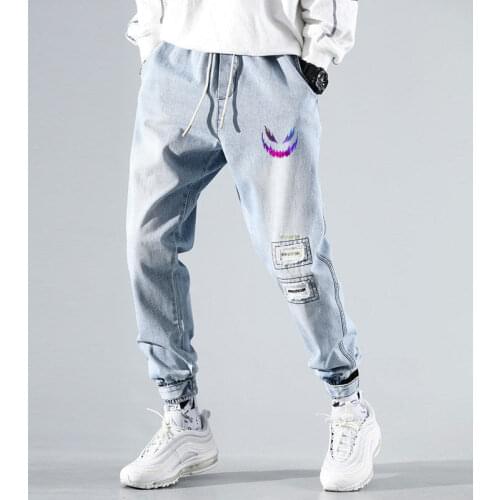 Mens Jeans 2020 New Jeans Mens Elastic Elastic Waist Long Pants Loose Tooling Casual Trousers Baggy Jeans