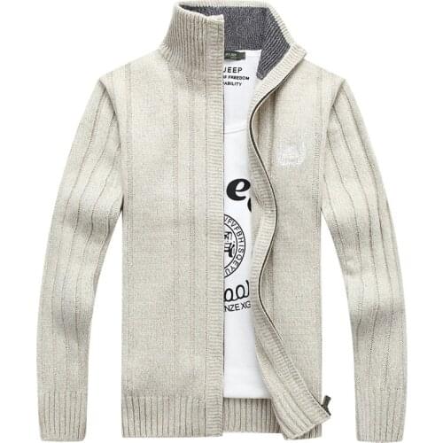 2021 Mens Autumn New Zipper Sweater Youth Solid Color Casual Stand Collar Knitted Cardigan