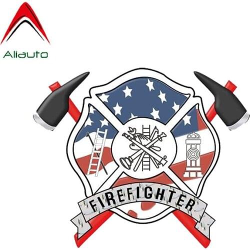 Aliauto Cool Car Sticker Firefighter Axes Maltese Cross Funny Sunscreen Decal PVC for Peugeot 206 Land Rover Hyundai,12cm*10cm