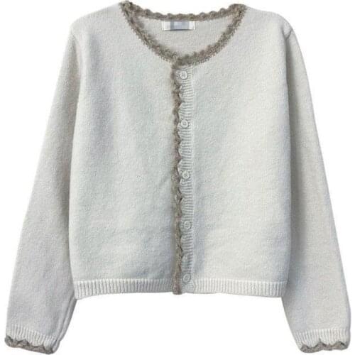 2021 new style Japanese fashion casual knitted sweater ladies Western pure color cardigan long-sleeved round neck top women