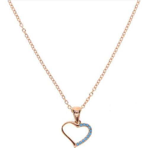 New arrive rose gold heart charm necklace 100% 925 sterling silver dainty delicate blue stone pendant for women girls