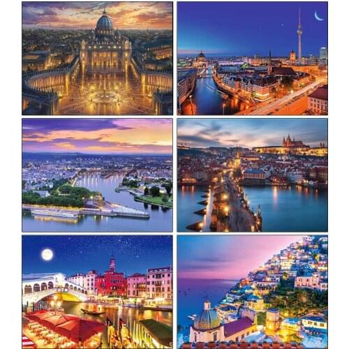 Full Square Diamond Painting City Diamond Embroidery Mosaic Sale Landscape Handmade Gift Wall Art