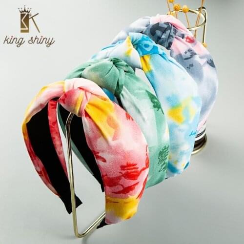 Korean Sweet Girl Flower Print Wide Headband for Woman Vintage Big Boknot Chiffon Fabric Hairband Woman Party Hair Accessories
