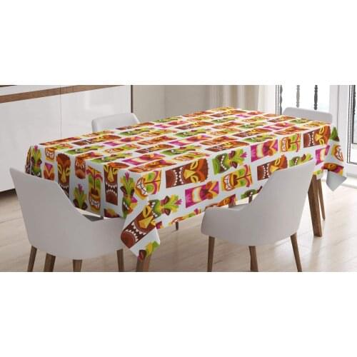 Sixties Retro Inspired Hawaiian Party Happy Tiki Pattern Colorful Dining Room Kitchen Rectangular Table Cover