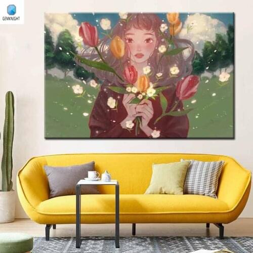 Hand painted oil painting Delicate girl on canvas coloring by numbers modular painting for home docor