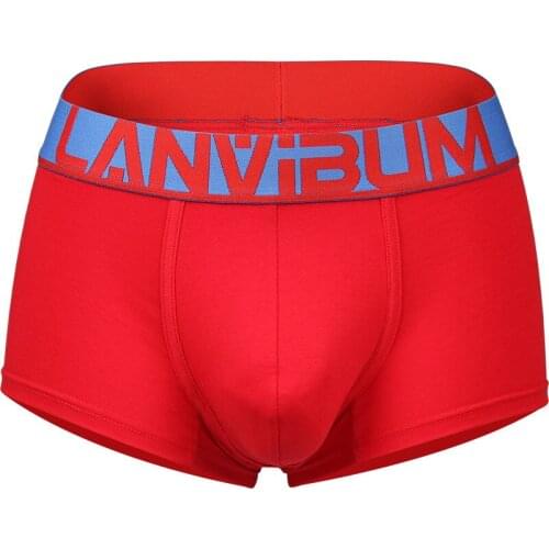LANVIBUMmens panties sports flat-horned pants cotton mid-waist large size sexy trendy Korean version of four-corner shorts head