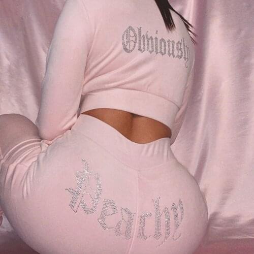 Y2k Casual oversized Sports Sets Womens Zipper Short Top $ Pants Tracksuit Solid Gold Velvet Sexy Hot Diamond Sweatshirts Set