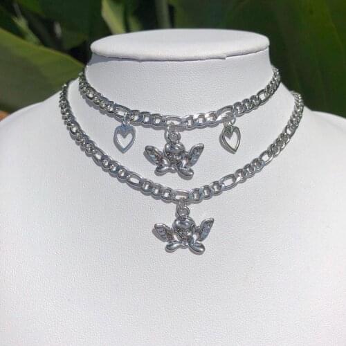 Angel Jewelry on the Neck Heart Best Friend Womens Neck Chain Vintage Goth Punk Pendant Hip Hop Accessories Gothic Style