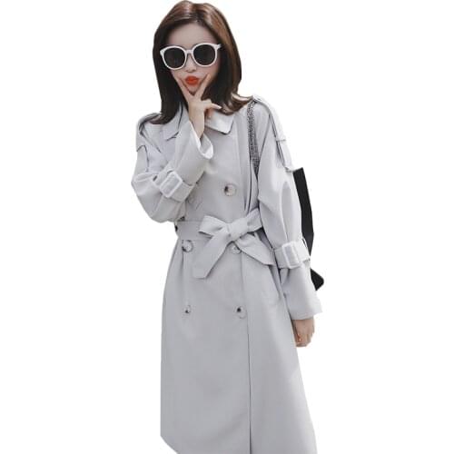 Spring Long Windbreakers Female 2019 Korean Fashion Trench Coats Womens Casual Loose Coat Ladies Solid Double-breasted Overcoat