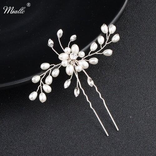 Miallo Fashion Copper Wire Handmade Austrian Crystal Pearls Hairpins Wedding Hair Accessories Women Hairpieces Brides Tiara