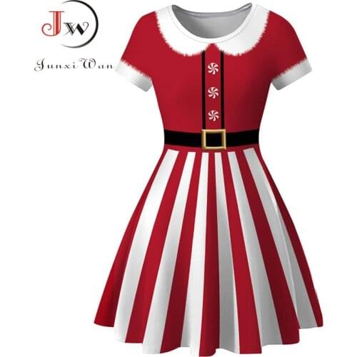 Women Winter Christmas Short Sleeve O Neck Striped Print Vintage Xmas Party Dresses Casual Elegant Big Swing Mini Vestidos