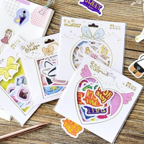 45pcs/pack New Young Girl paper Decorative Sticker Diary Album Label Stickers DIY Stationery Stickers Gift