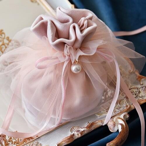 6pcs/pcs Creative Velvet Yarn Wedding Candy Gift Bags With Pearl Baby Shower Chocolate Package Bag Jewelry Storage Bag Wholesale