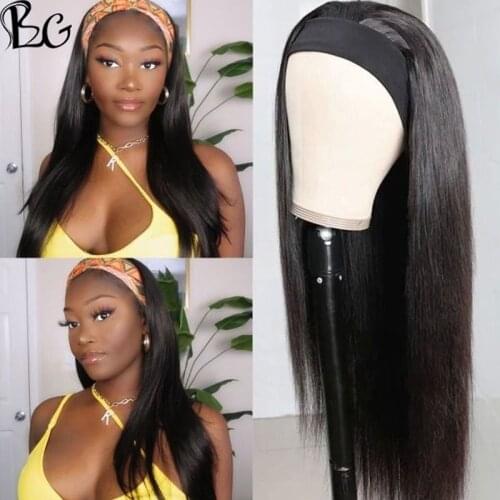 BLG Straight Human Hair Wigs Remy Hair Headband Wigs 14"-22" 150% Density Brazilian Straight Headband Wig For Black Women