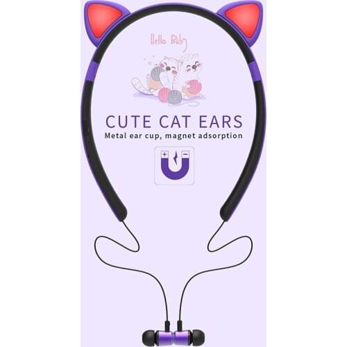Bluetooth 5.0 Neckband Earphone In Ear Cat Ear Wireless Headphones Magnetic Surround Stereo Headsets With LED Light