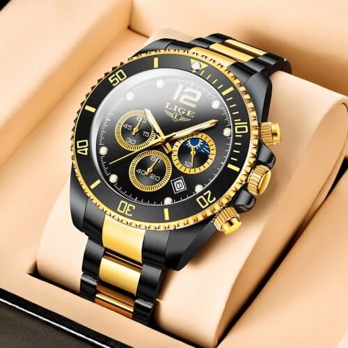 LIGE 2021 New Mens Casual Sports Watch Top Luxury Brand Mens Watch Waterproof Luminous Stainless Steel Mens Wrist Watch+box