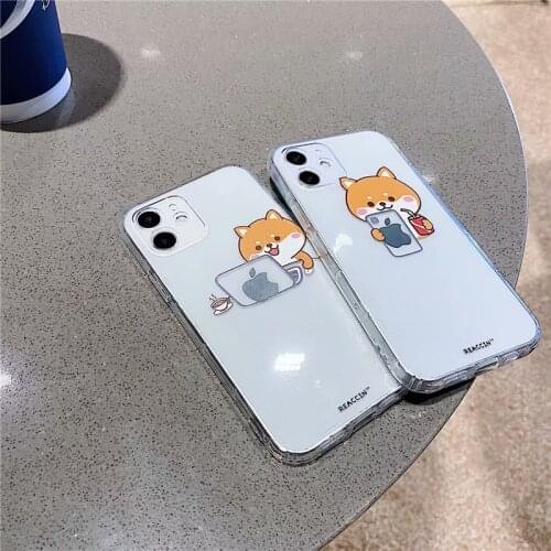 Cute Cartoon Shiba Inu Dog Couple Phone Case For iPhone 12mini 11 Pro XR X XS MAX SE20 7 8 6Plus Clear Soft Silicone Cover Coque