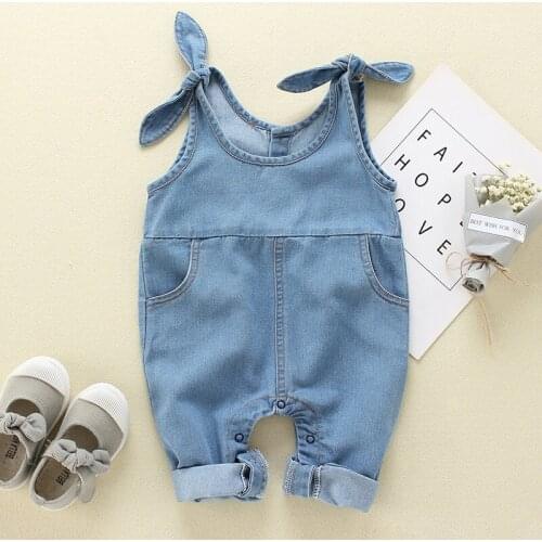 Baby clothes spring and summer denim one-piece baby romper boys and girls solid color denim sling one-piece romper romper