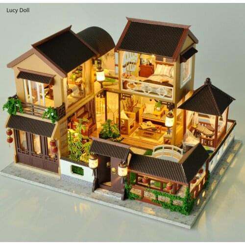 Kids Toys Diy Dollhouse Assemble Wooden Miniatures Doll House Furniture Miniature Dollhouse Puzzle Educational Toys For Children