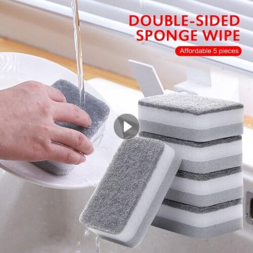 Double Sided Sponges Scouring Pad Dish Cloth Cleaning Brush Wipe Strongs Decontamination Kitchen Sponge Wipe Cleaning Tools