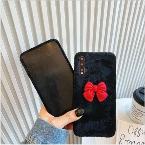 HOT Girl Style DIY Bowknot Warm Plush Phone Case for VIVO Y11 Y12 Y15 Y17 Y19 Y91C Y93 Y95 Y85 Y81 Y70S Y50 Y30 V17 Neo V15 Pro