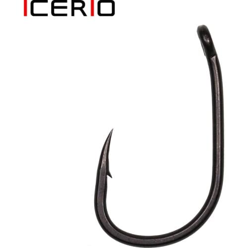 ICERIO 20pcs Matte Black Bent Eye Wide Gape Carp Fishing Hook High Carbon Steel Barbed Pop-up Rig Hooks