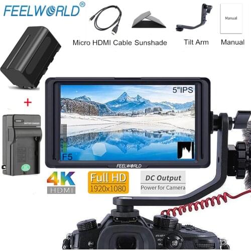 FEELWORLD F5 5" DSLR Camera Field Monitor 4K HDMI Full HD 1920x1080 IPS Video Peaking Focus Assist with NP750 Battery + Charger