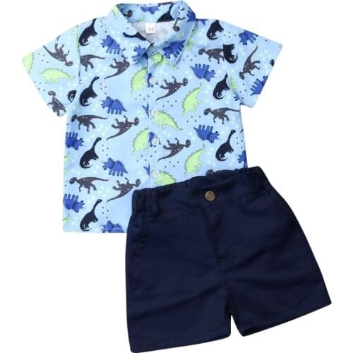 2PCS Toddler Kids Baby Boy Gentleman Shirt Tops+Pants Shorts Clothes Outfits Set Dinosaur Print T shirt set