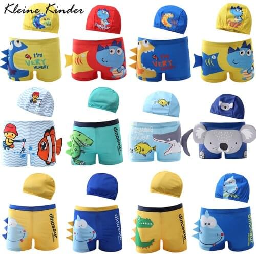 Boys Swimming Trunks 2Pcs Childrens Swimsuit Boy with Cap Dinosaur Shark Print Summer Teenage Toddler Baby Kids Bathing Shorts