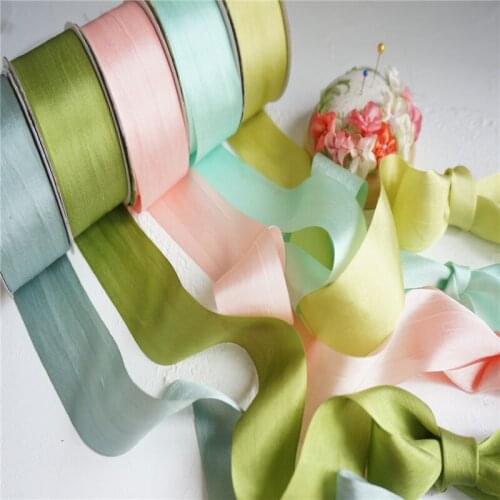 32mm 1.25" hot colors 100% pure silk embroidery ribbon wedding ribbon thin taffeta high quality silk ribbon Handcraft