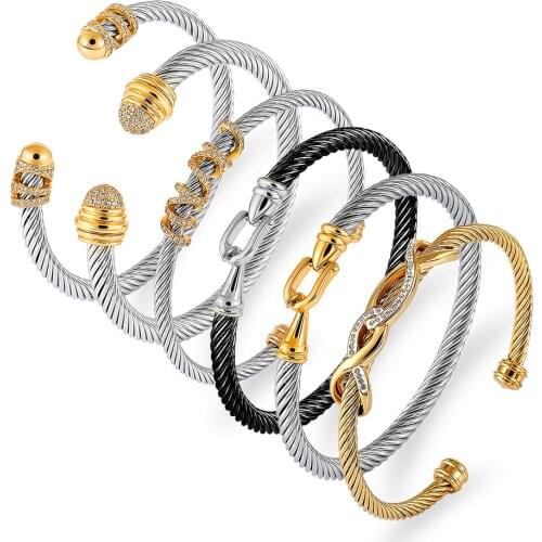 2021 Hot Sale Luxury Stackable Bangle Cuff For Women Wedding Full Cubic Zircon Crystal CZ Cable Wire Rope Bracelet Party Gift