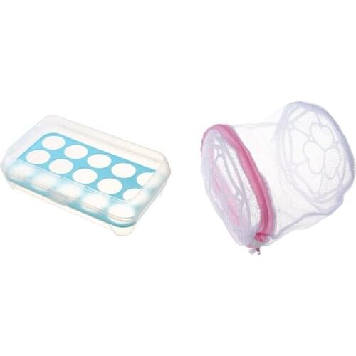 Bra Laundry Bag + Free Cable Clamp Included & Egg Tray for Refrigerator,15 Eggs Tray Holder with Lid