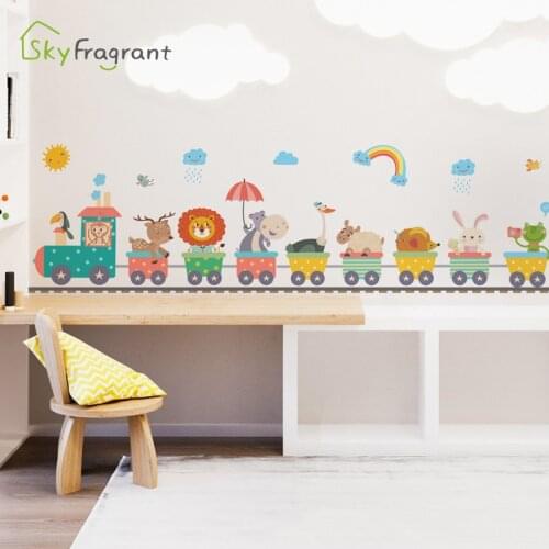 Cartoon animals train wall sticker self-adhesive kids room decoration baby bedroom stickers baseboard wall decor home decor