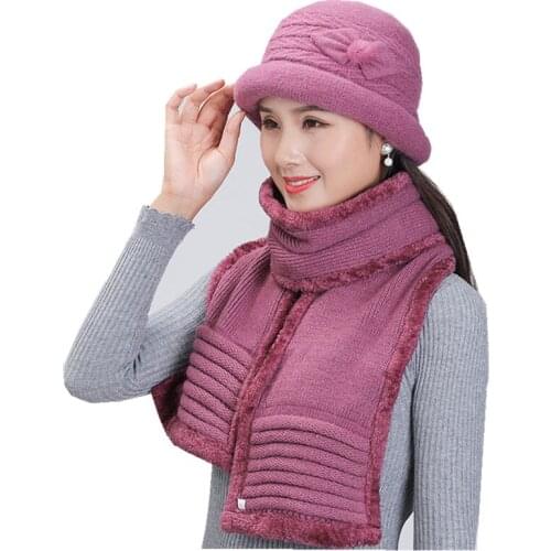 New 2020 Winter Women Rabbit Fur Hat Scarf Set Women Wool Caps Girls Warm Knitted Beanies Velvet Mother Ear Protection Hat
