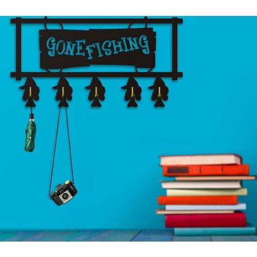 Gone Fishing Wall Hanger Hook Father Birthday Fisherman Wall Coat Rack Fishing Club Wall Decorative