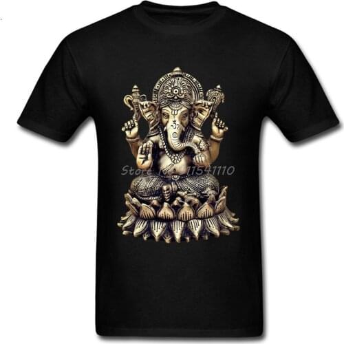 New Coming Men T Shirts Mens Tshirt Deity Ganesha Print Crew Neck Clothes Short Sleeve Pure Cotton Tops Father Day Gift 3D